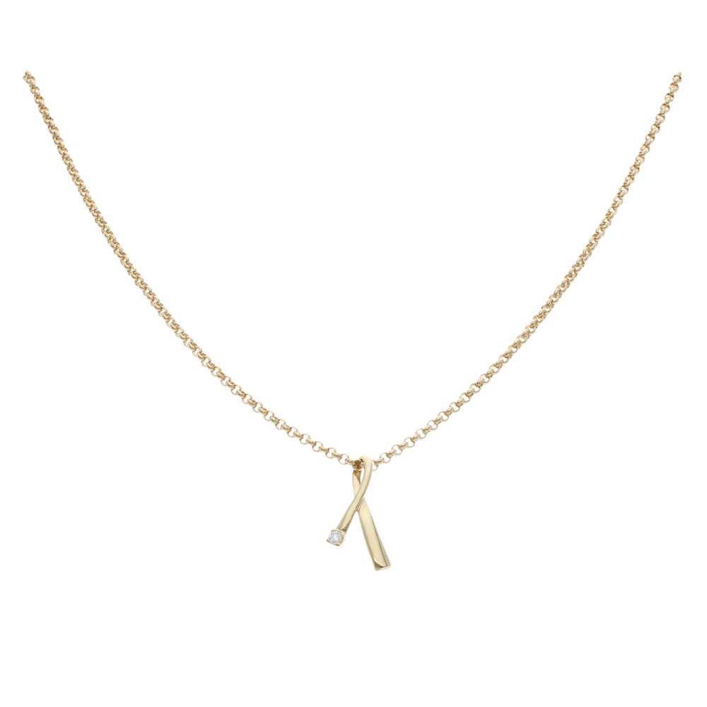 9ct Yellow Gold Cubic Zirconia Ribbon Pendant And Chain 18"