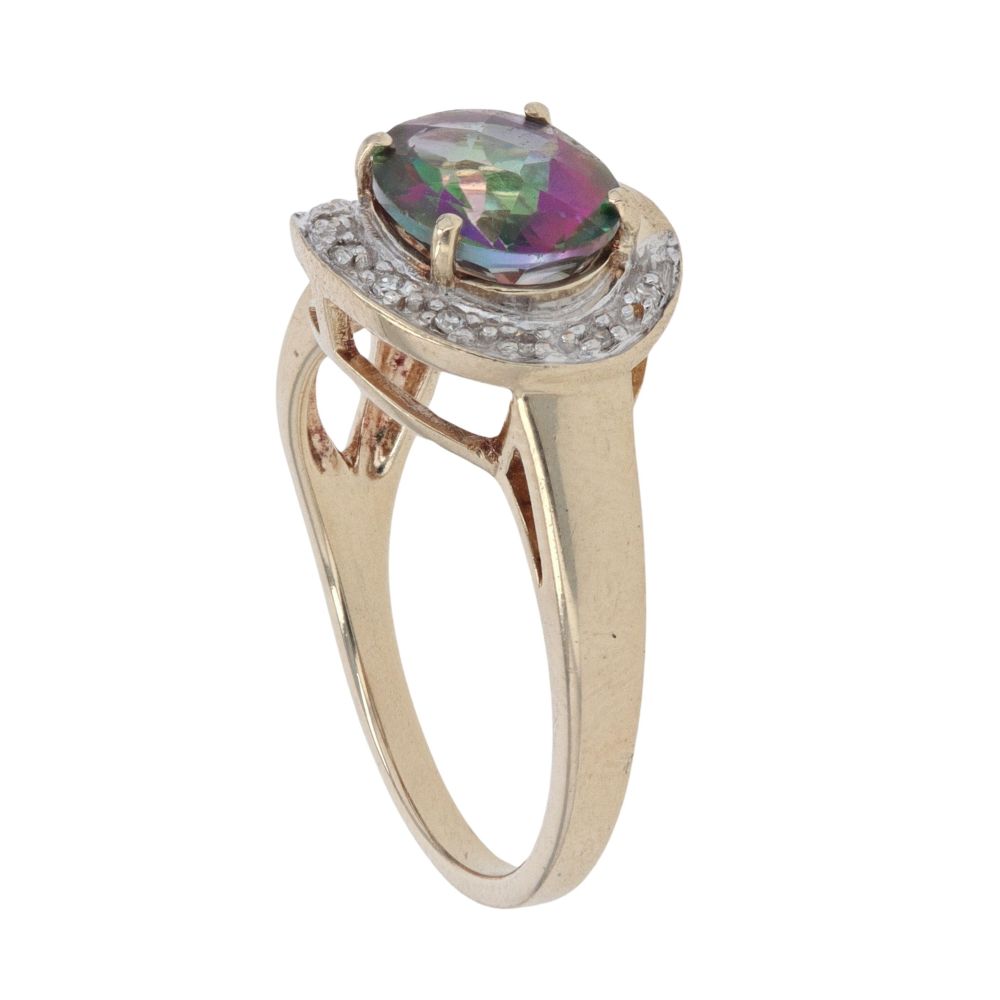 9ct Yellow Gold 0.05ct Diamond And Mystic Topaz Ring
