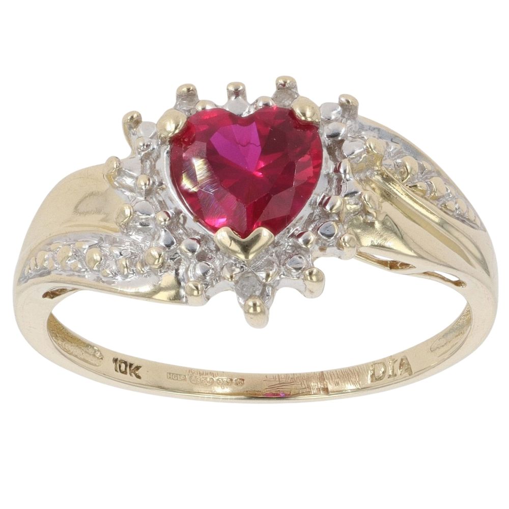 9ct Yellow Gold 0.05ct Diamond And Ruby Heart Twist Ring