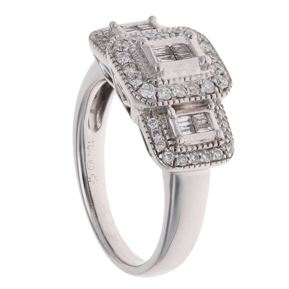 18ct White Gold 0.40ct Brilliant And Baguette Cut Diamond Cluster Ring