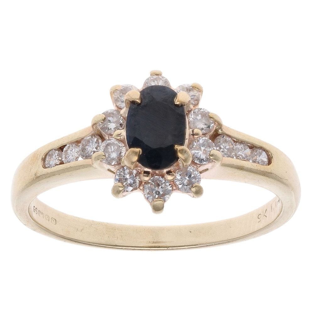 9ct Yellow Gold 0.25ct Diamond and Sapphire Cluster Ring