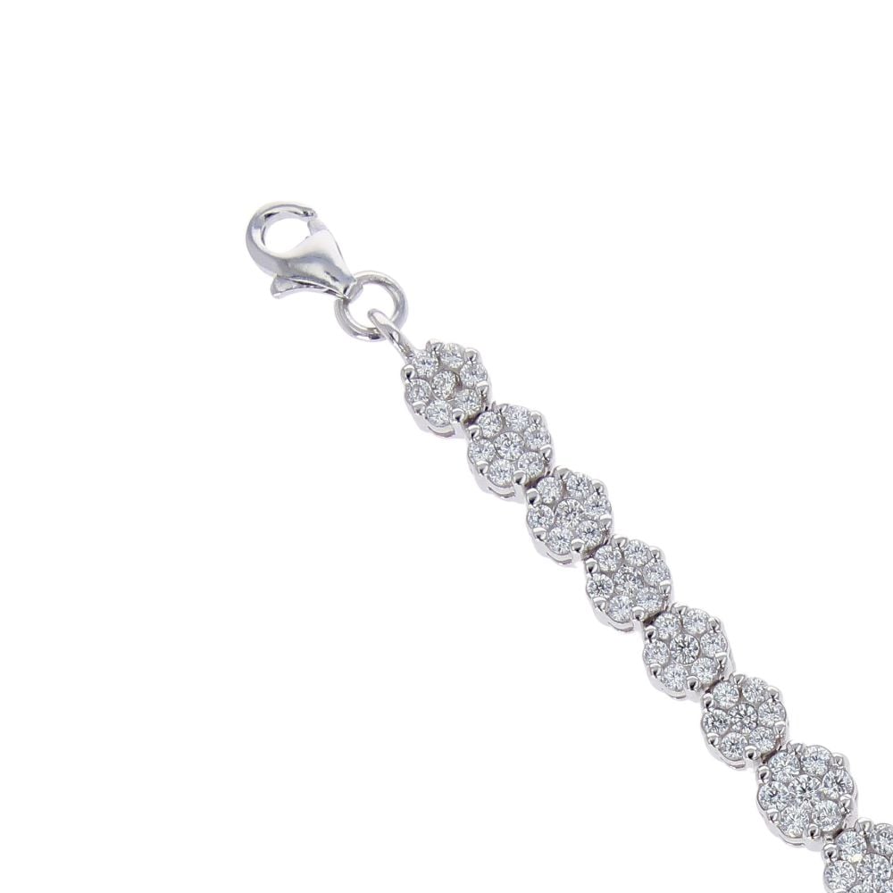 Silver Cubic Zirconia Flower Cluster 8" Bracelet by Icesia