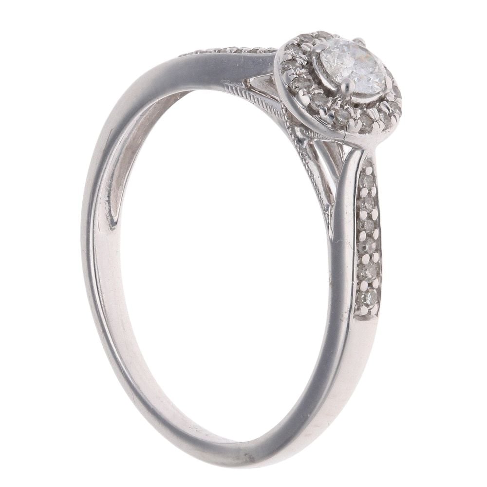 9ct White Gold 0.25ct Brilliant Cut Diamond Halo Cluster Ring