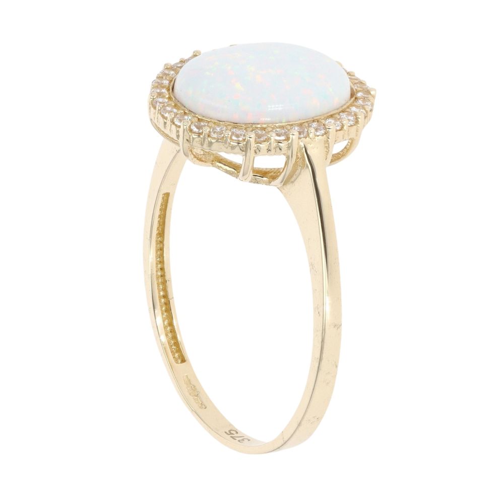 9ct Yellow Gold Created Opal And Cubic Zirconia Cluster Ring