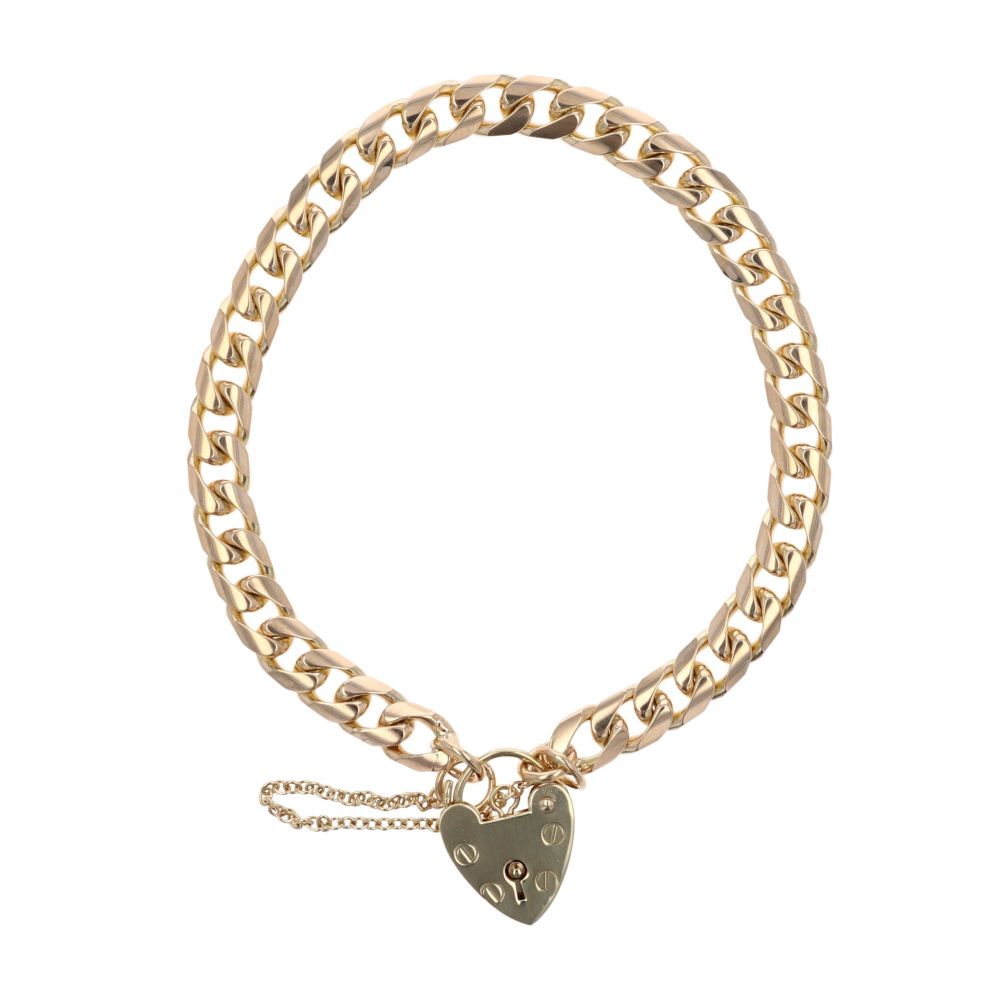 9ct Yellow Gold Heart Clasp Charm Bracelet 8.5" Ramsdens Jewellery