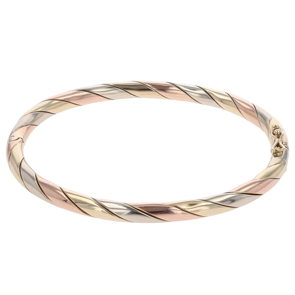 9ct Yellow, White And Rose Gold Twist Patterned Bangle