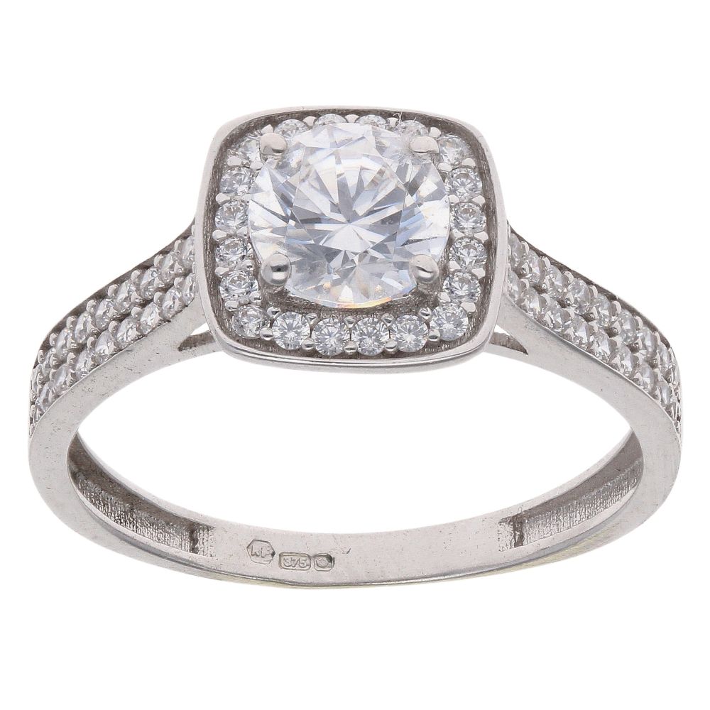 9ct White Gold Cubic Zirconia Cluster Ring