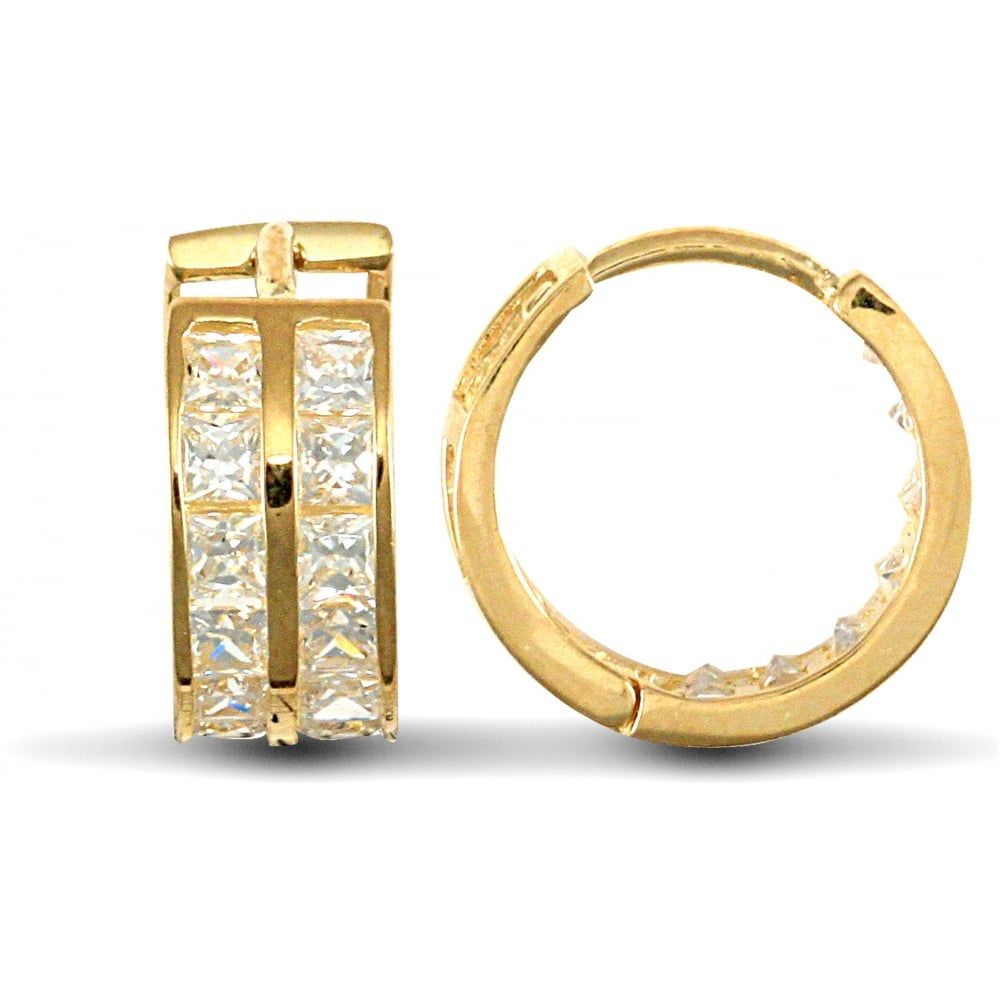 9ct Gold Cubic Zirconia Hinged Huggie Earrings main image 1