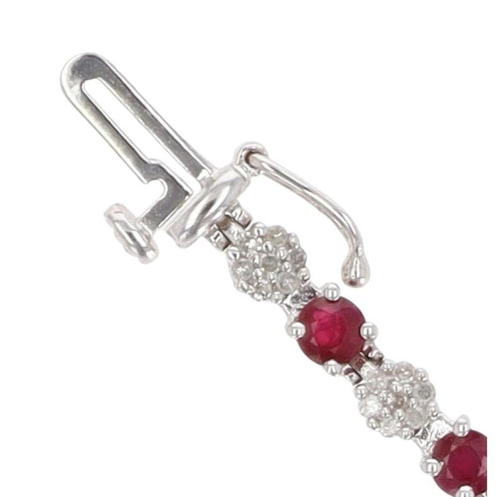 9ct White Gold 0.80ct Diamond and Ruby Cluster Bracelet 7"