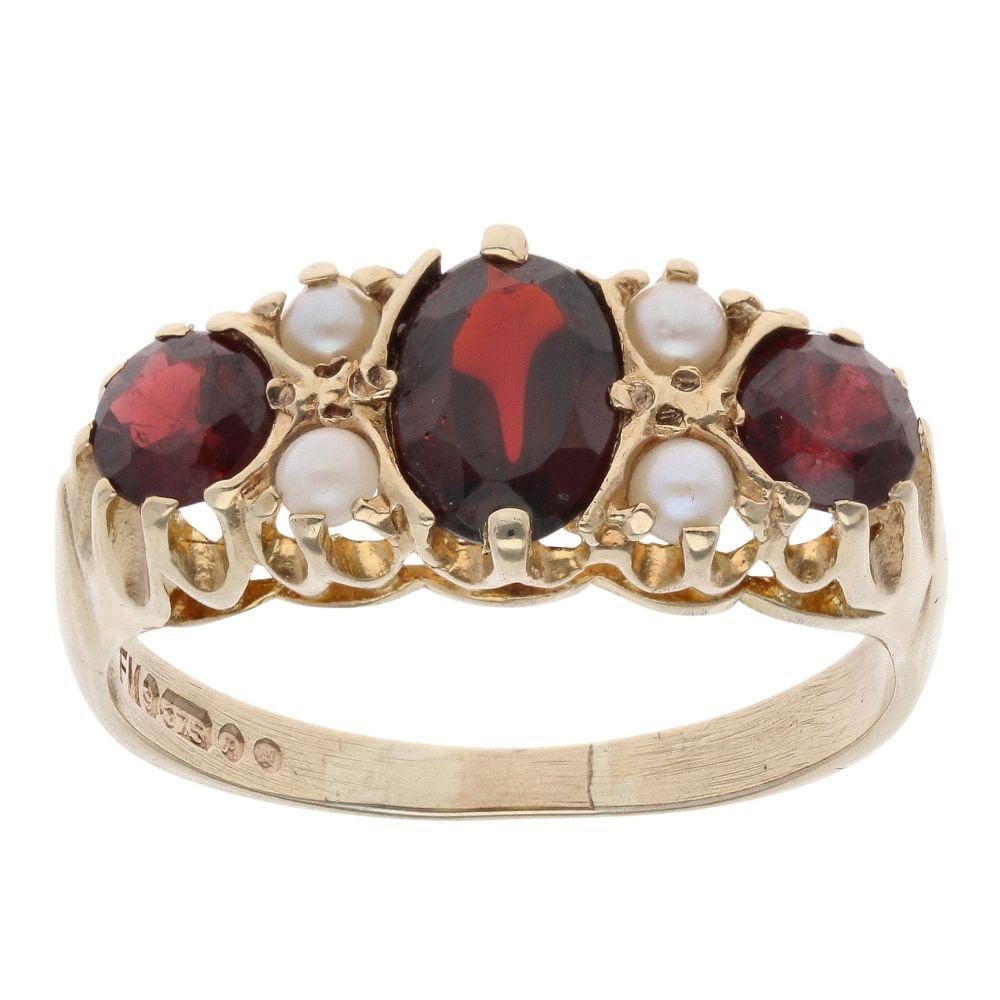 9ct Yellow Gold Pearl And Garnet Ring