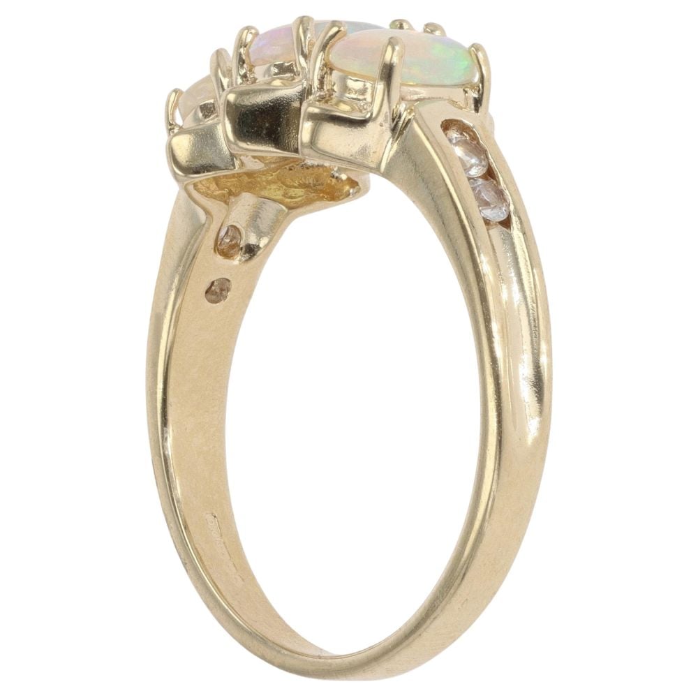 9ct Yellow Gold 0.05ct Diamond and Opal Three Stone Ring