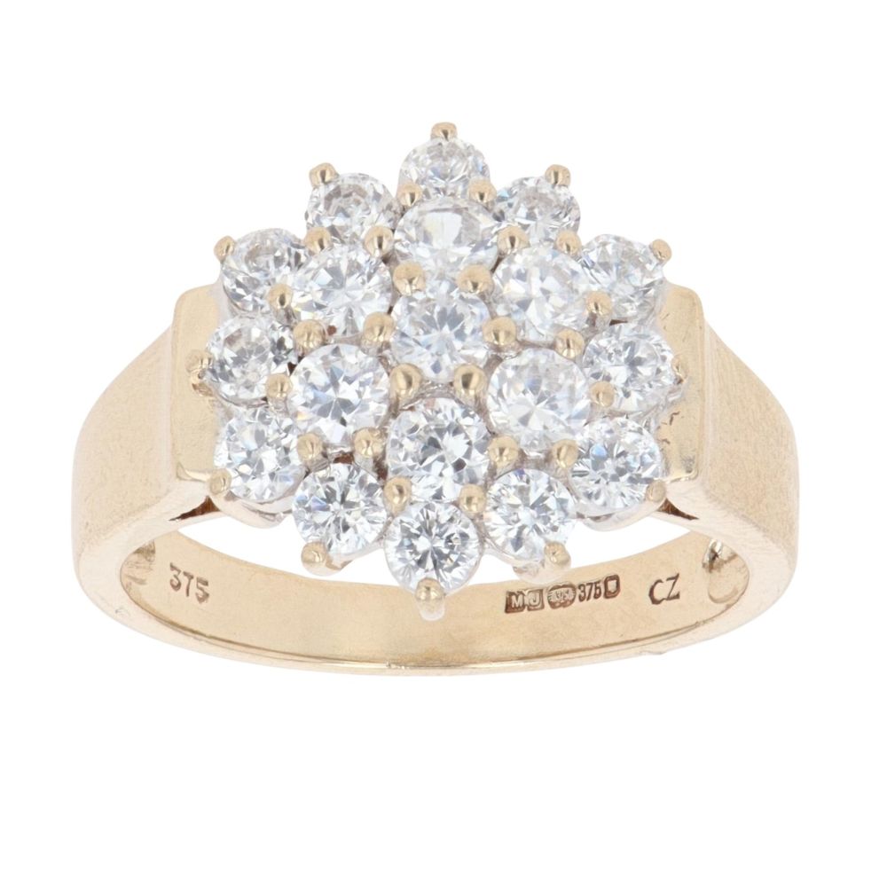 9ct Yellow Gold Cubic Zirconia Cluster Ring