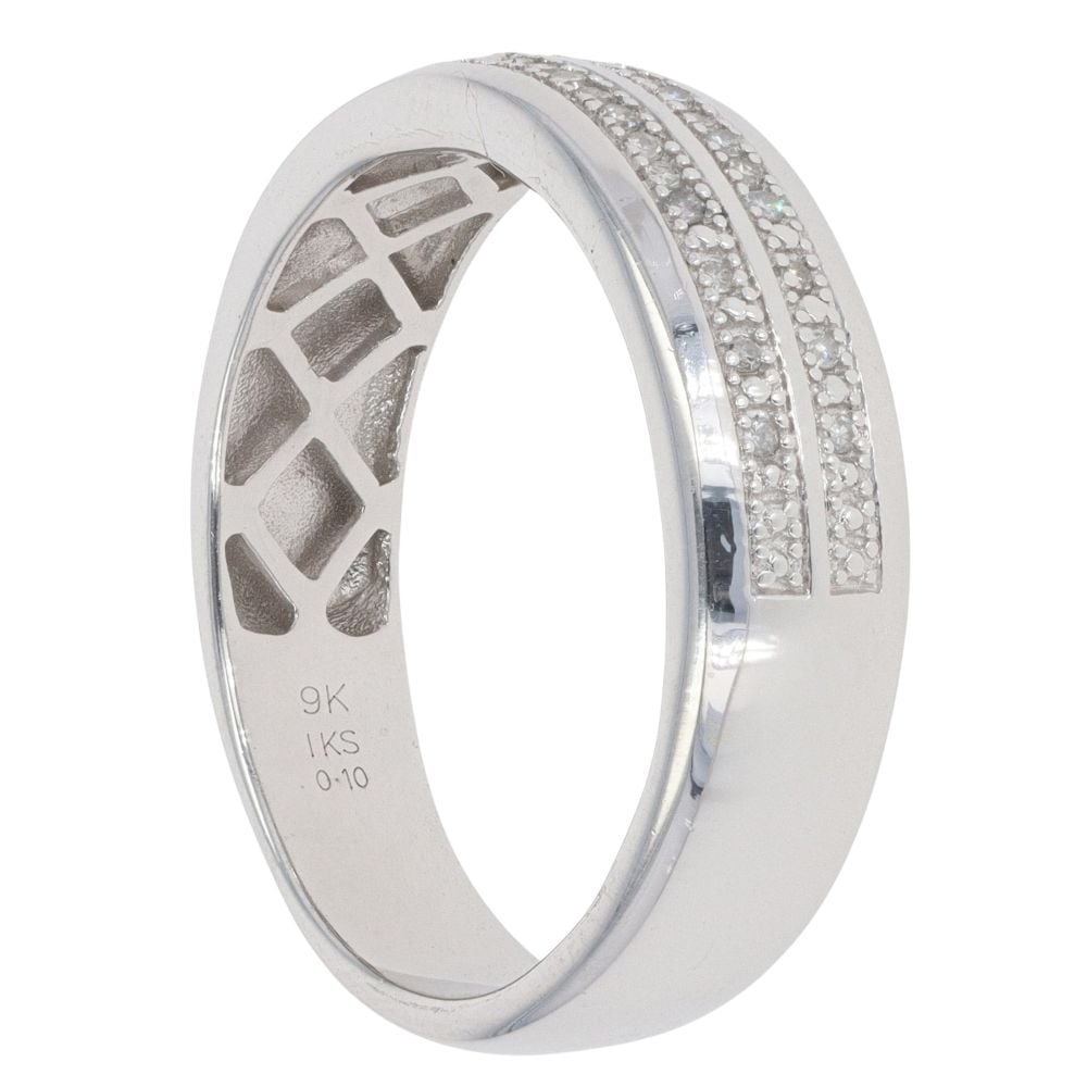 9ct White Gold 0.10ct Diamond Two Row Signet Ring