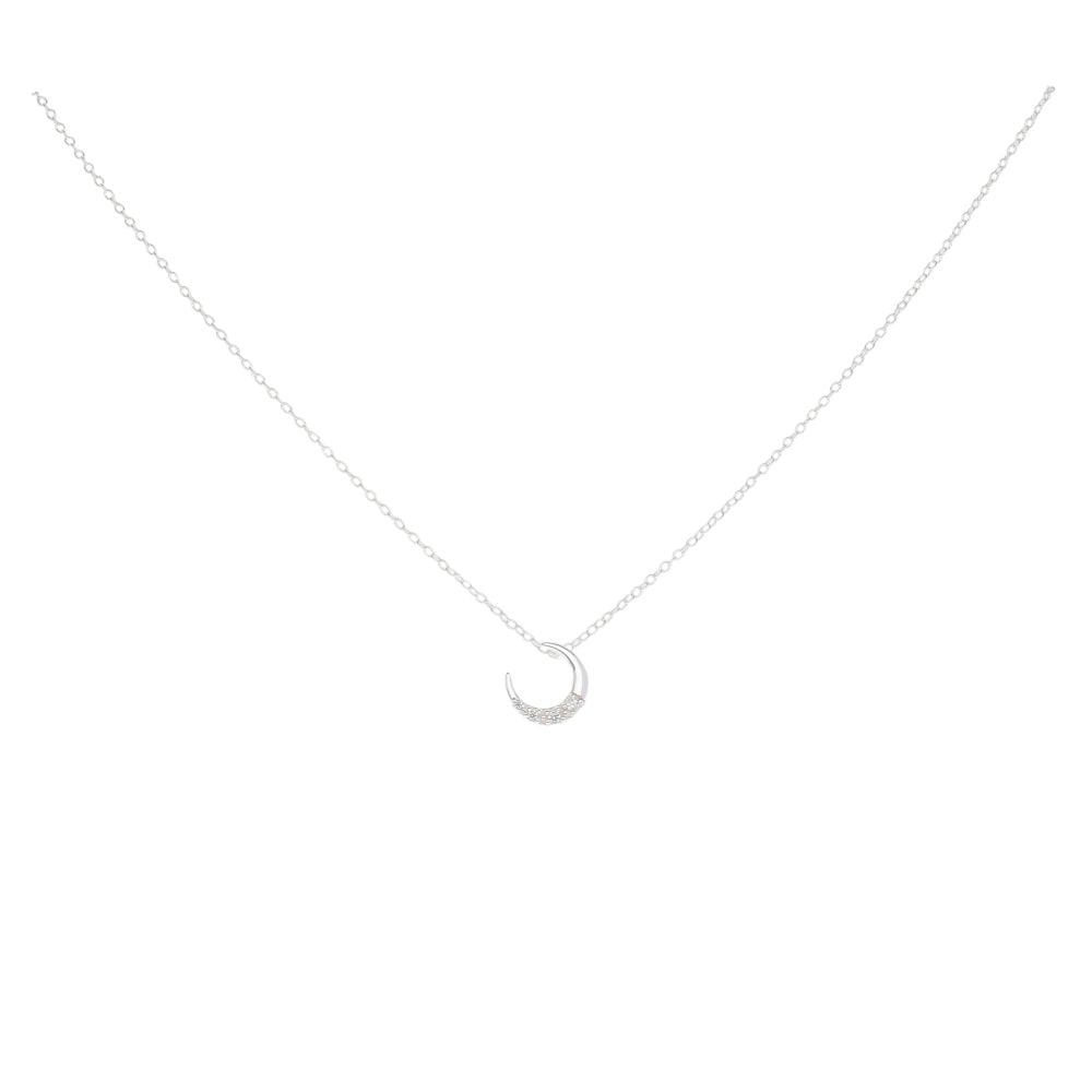 Silver Cubic Zirconia Moon Pendant And Chain 18"