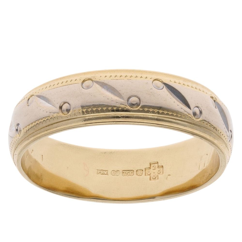 18ct Yellow and White Gold Patterned Wedding Ring 4.9mm