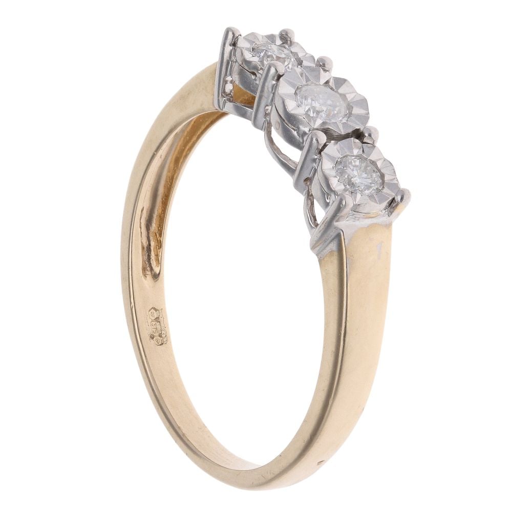 9ct Yellow Gold 0.25ct Brilliant Cut Diamond Trilogy Ring