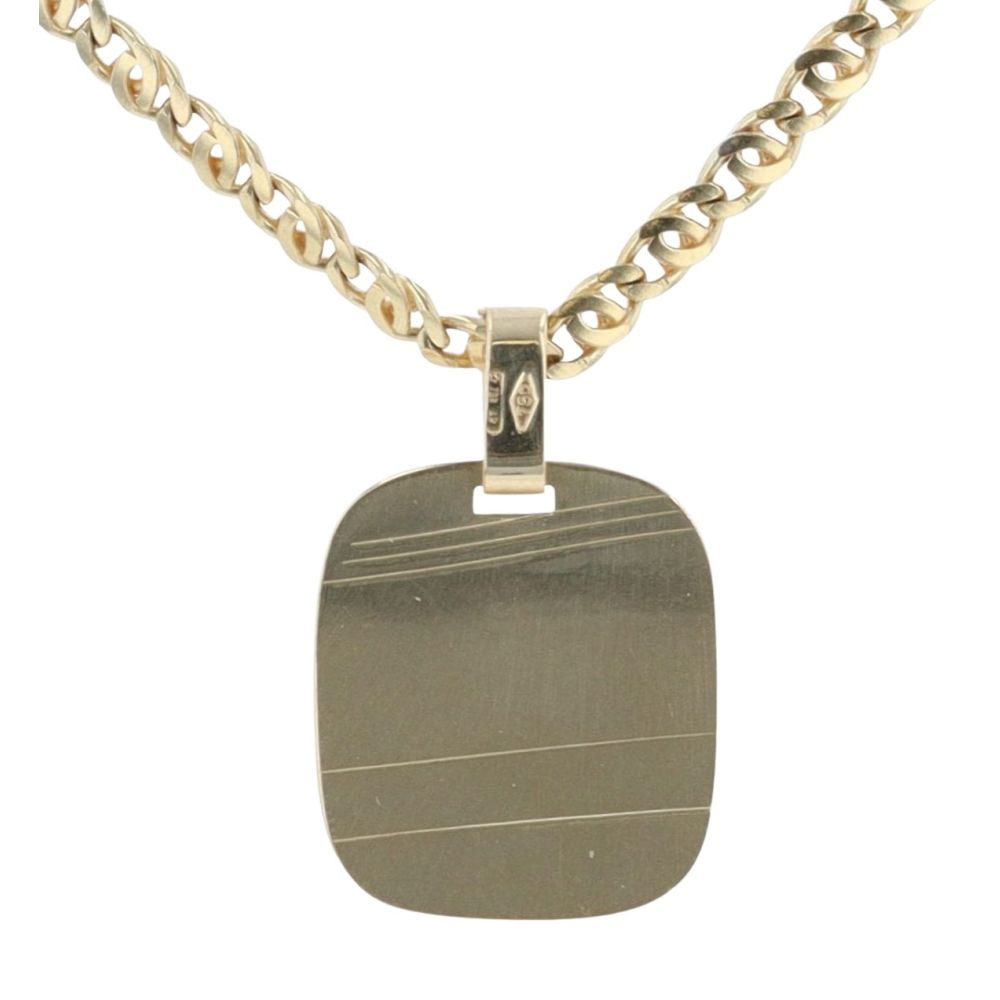 18ct Yellow Gold Patterned Square Pendant And Chain 24"