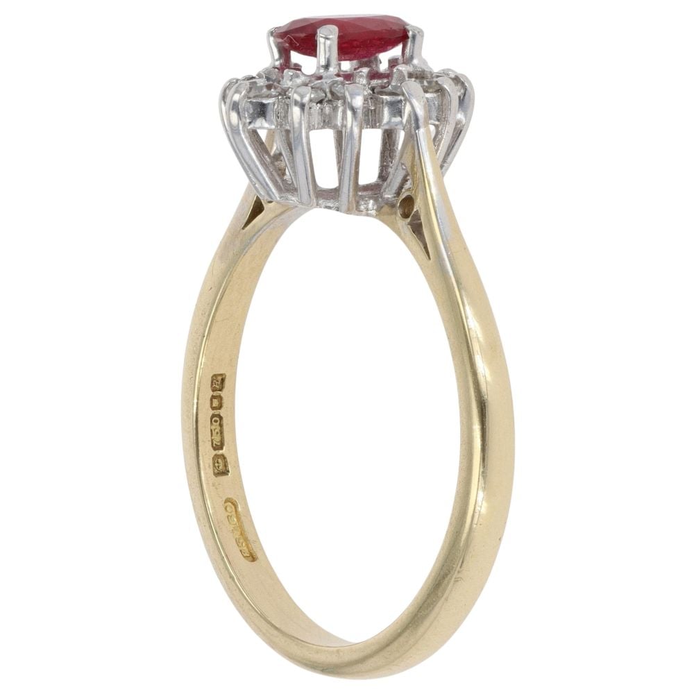 18ct Yellow Gold 0.15ct Diamond and Ruby Cluster Ring