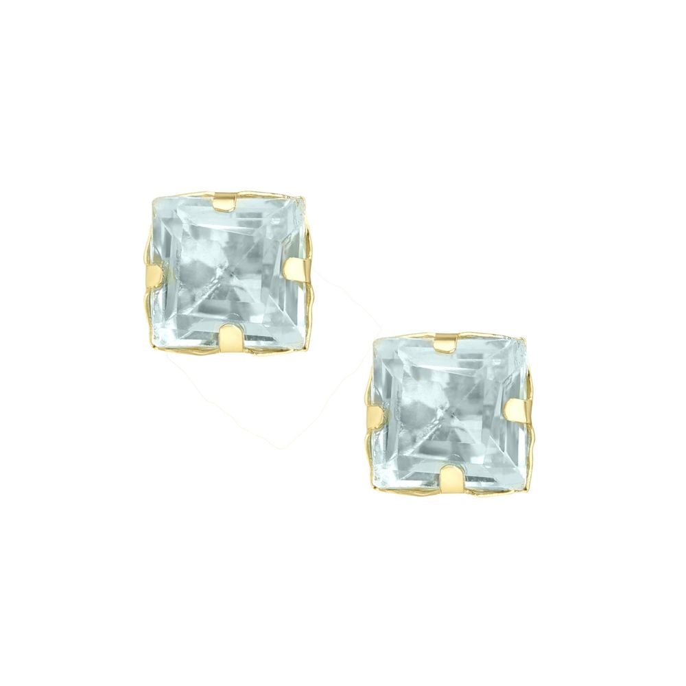 9ct Yellow Gold Princess Blue Topaz Solitaire Stud Earrings