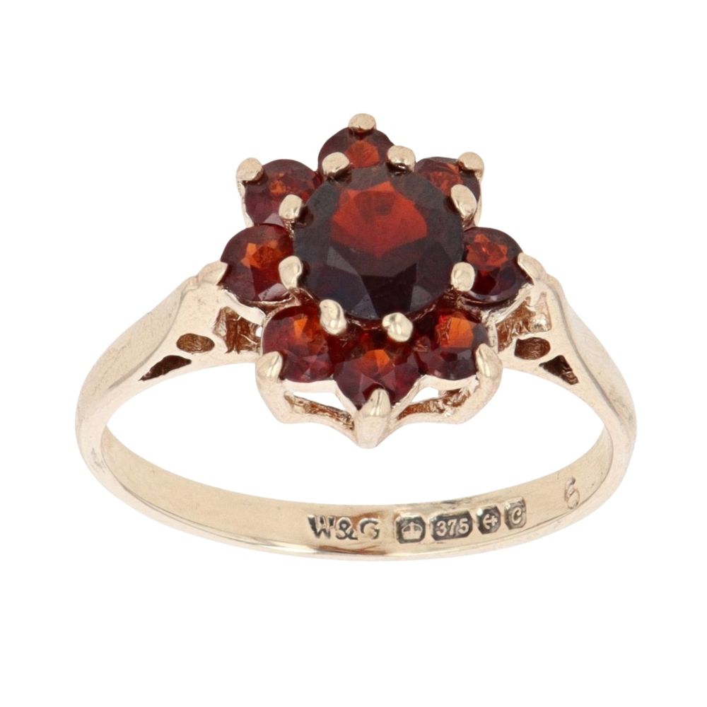 9ct Yellow Gold Garnet Cluster Ring RAMS865362519005 | Ramsdens Jewellery