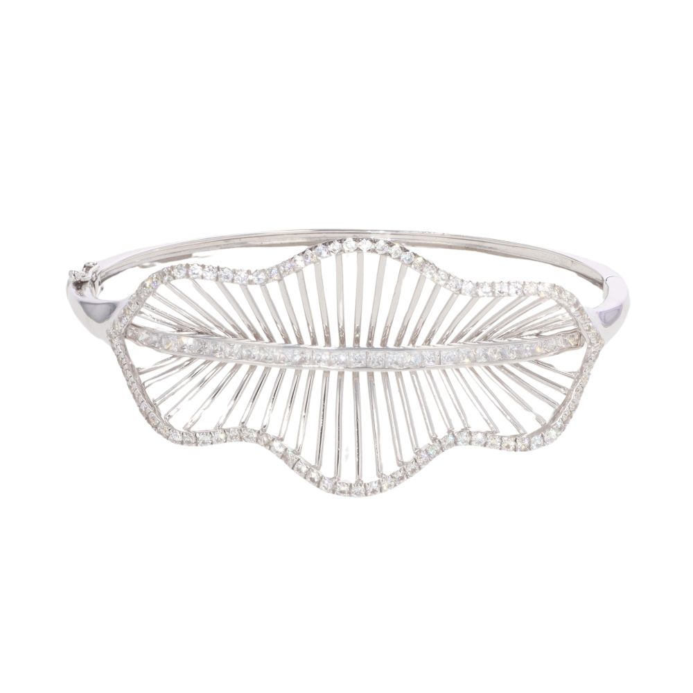 18ct White Gold Cubic Zirconia Hinged Plain Bangle