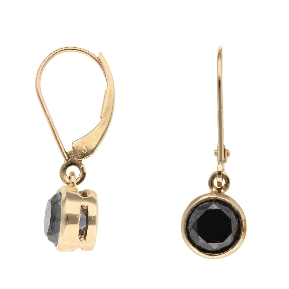 9ct Yellow Gold 1.50ct Brilliant Cut Black Diamond Drop Earrings