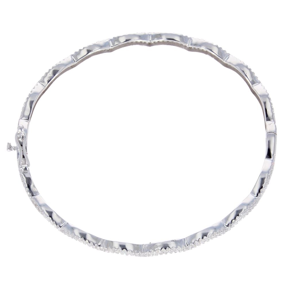Silver Cubic Zirconia Triple Wave Bangle by Icesia