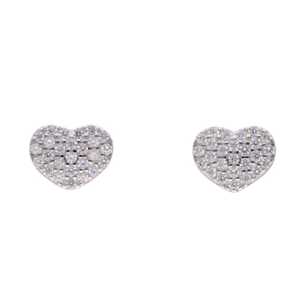 Silver Cubic Zirconia Heart Stud Earrings by Icesia Ramsdens Jewellery