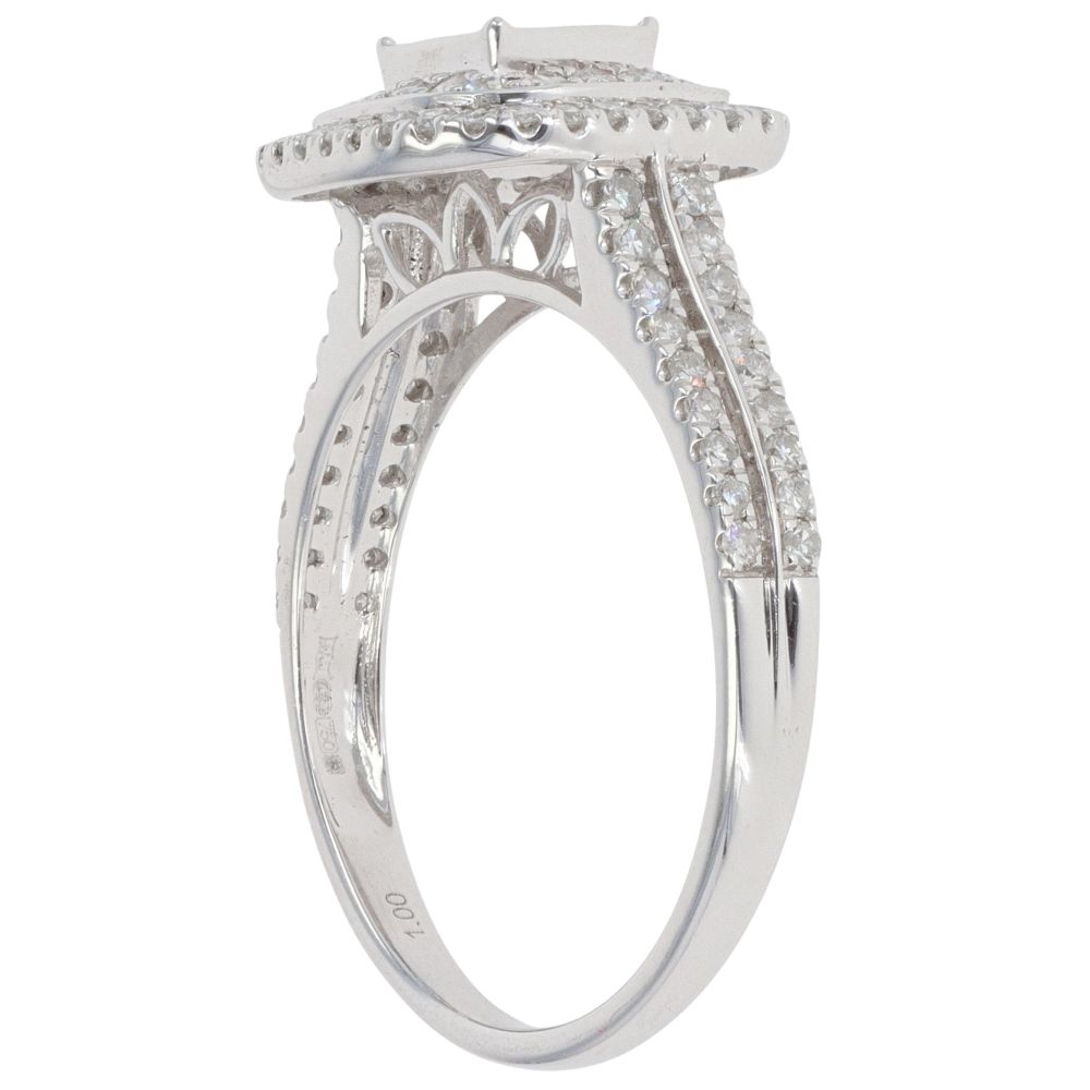 18ct White Gold 1.00ct Princess And Brilliant Cut Diamond Cluster Ring
