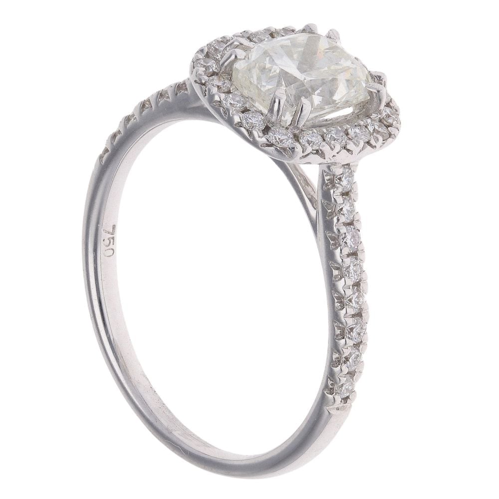 18ct White Gold 1.70ct Cushion And Brilliant Cut Diamond Cluster Ring
