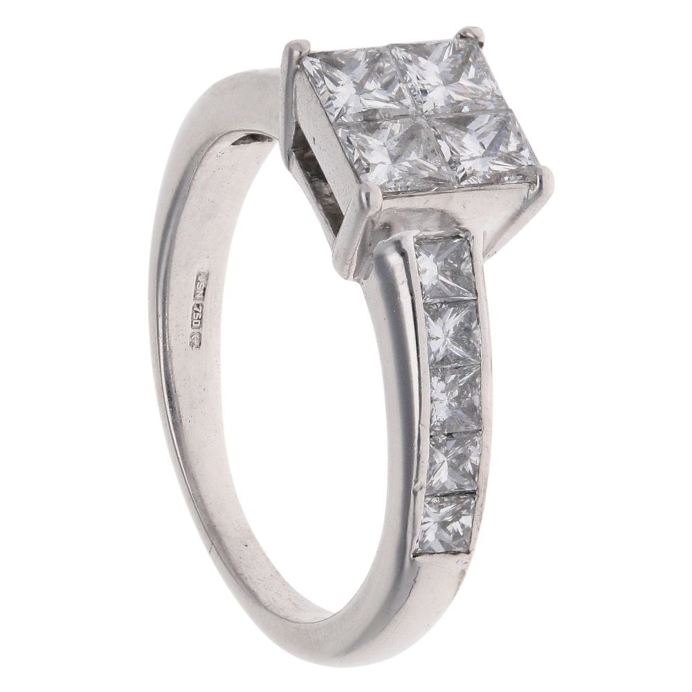 18ct White Gold 1.50ct Princess Cut Diamond Cluster Ring