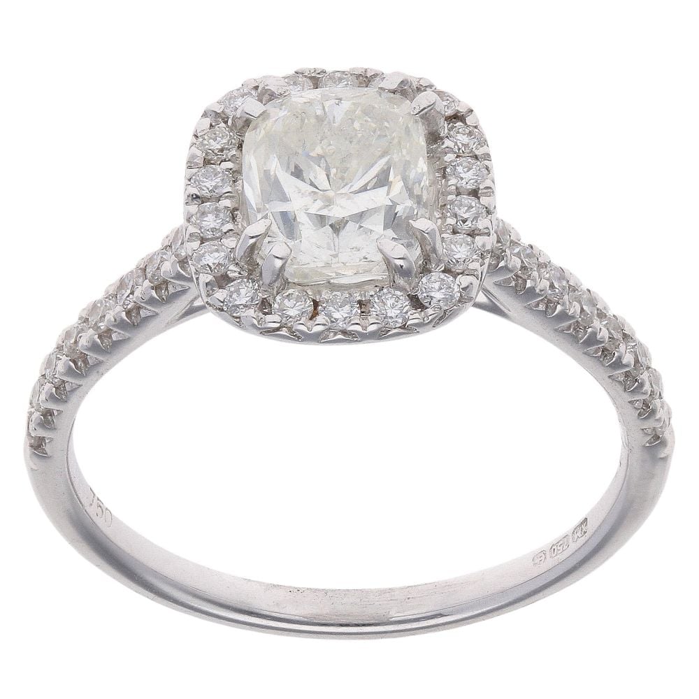 18ct White Gold 1.70ct Cushion And Brilliant Cut Diamond Cluster Ring