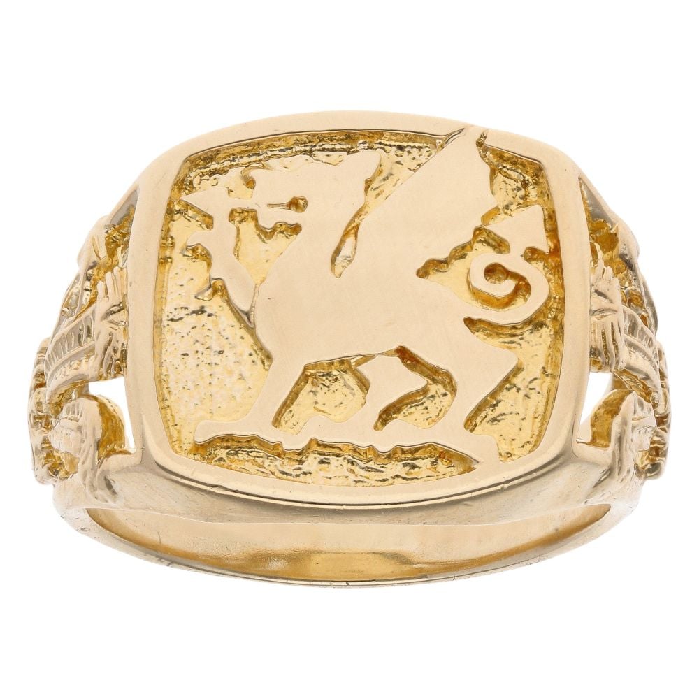 9ct Yellow Gold Welsh Dragon Signet Ring
