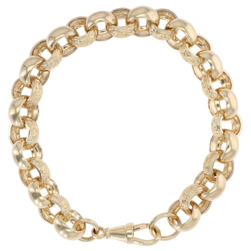 9ct Yellow Gold Patterned and Plain Belcher Bracelet 9"
