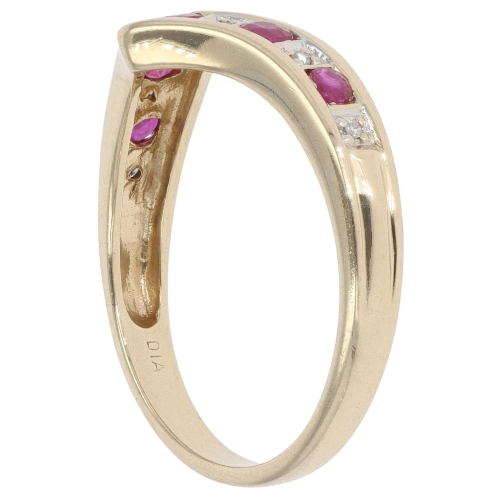 9ct Yellow Gold 0.05ct Diamond and Ruby Wishbone Ring