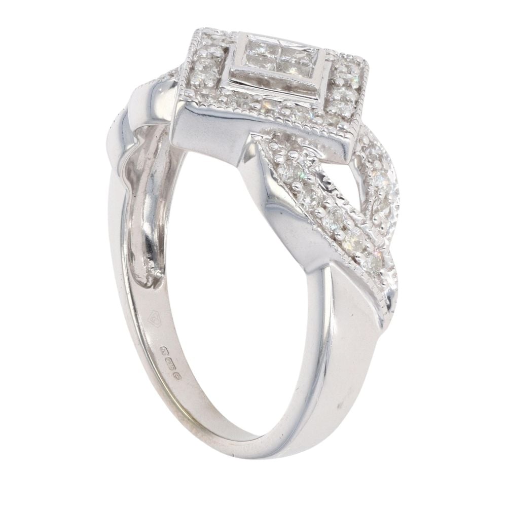 9ct White Gold 0.50ct Princess And Brilliant Cut Diamond Cluster Ring