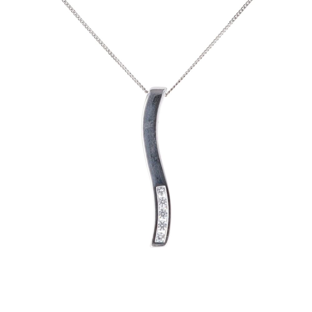 9ct White Gold Cubic Zirconia Wave Pendant and Curb Chain 18"